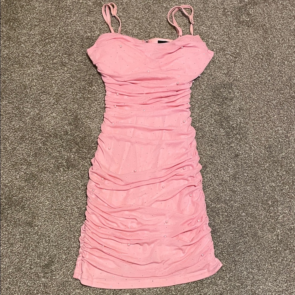 Caution To The Wind Pink Ruched Mini Dress